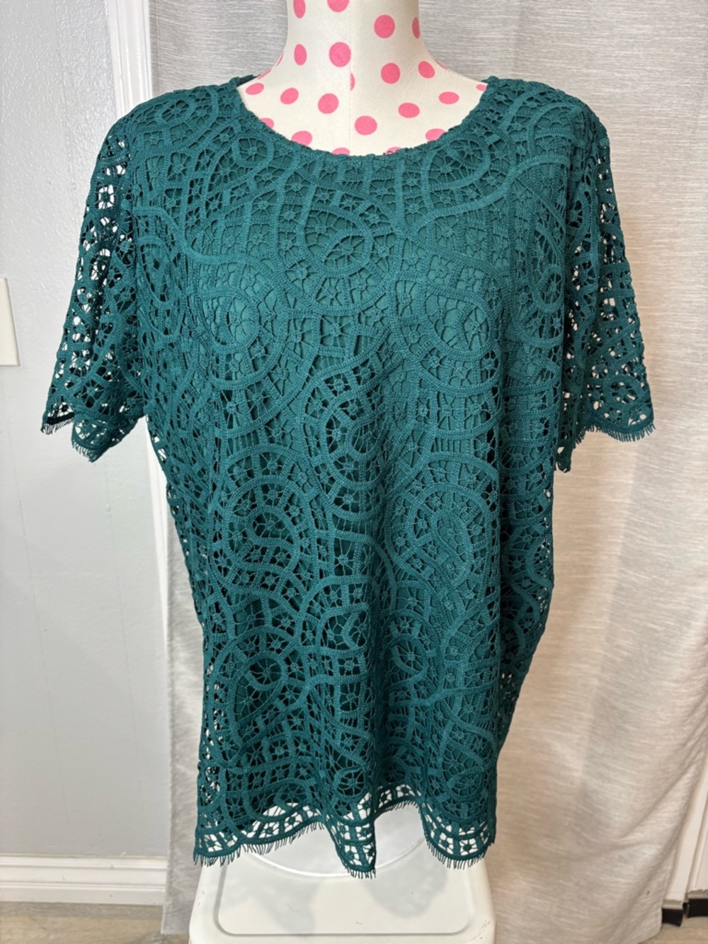 Philosophy Teal Crochet Lace Short Sleeve Blouse